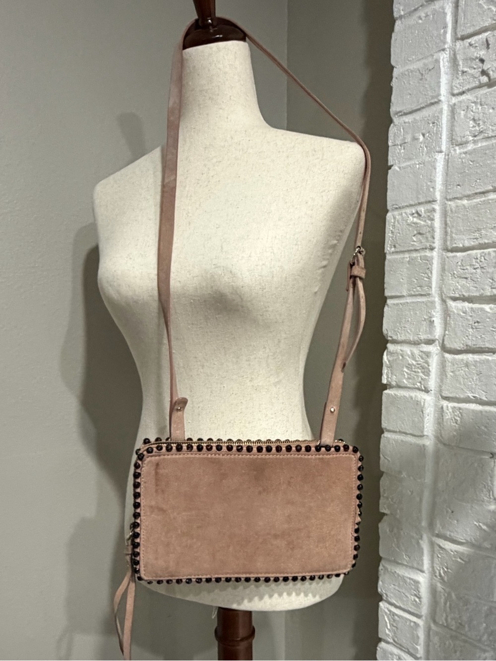 Zara light tan Suede Crossbody with Studded Trim - Picture 3 of 6